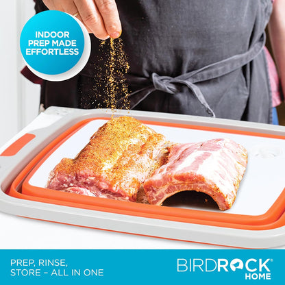 BIRDROCK HOME Collapsible Large BBQ Prep Tub w/Cutting Board, Multi-Function Grill Caddy w/Colander & Lid, Portable Silicone Dish Bowl for Picnic, Tailgate, Camping - Black