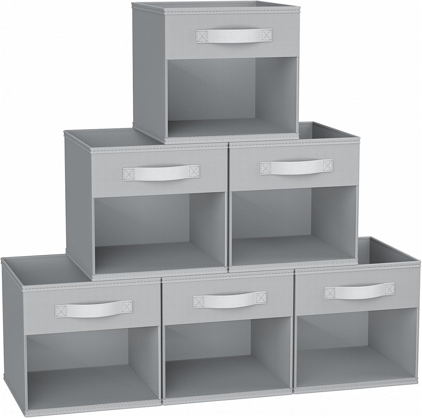 DIMJ Storage Cubes, 11x 11 inch Cube Storage Bin, 6 Pack Closet organizers and storage Bins with Window, Collapsible Baskets with Handle for Shelves, Clothes, Toys, Books (Grey)
