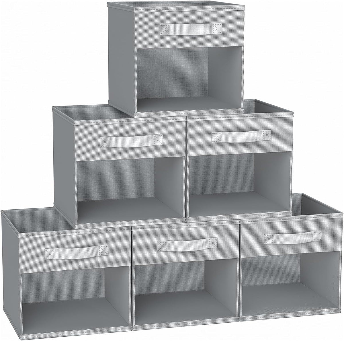DIMJ Storage Cubes, 11x 11 inch Cube Storage Bin, 6 Pack Closet organizers and storage Bins with Window, Collapsible Baskets with Handle for Shelves, Clothes, Toys, Books (Grey)