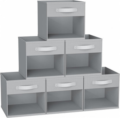 DIMJ Storage Cubes, 11x 11 inch Cube Storage Bin, 6 Pack Closet organizers and storage Bins with Window, Collapsible Baskets with Handle for Shelves, Clothes, Toys, Books (Grey)