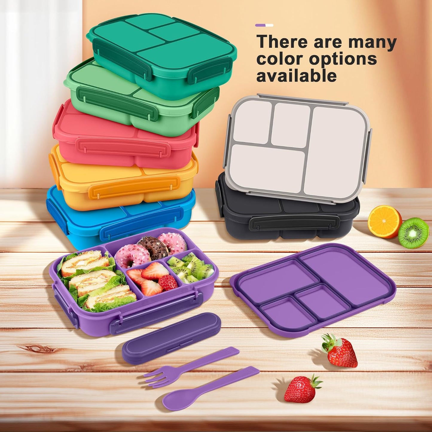 Amathley Lunch Box Kids,Bento Box Adult,Leakproof Lunch Containers for Adults/Kids/Toddler,1200ML-4 Compartments bento Lunch box with Utensil,Microwave & Dishwasher & Freezer Safe (Pink Berry)