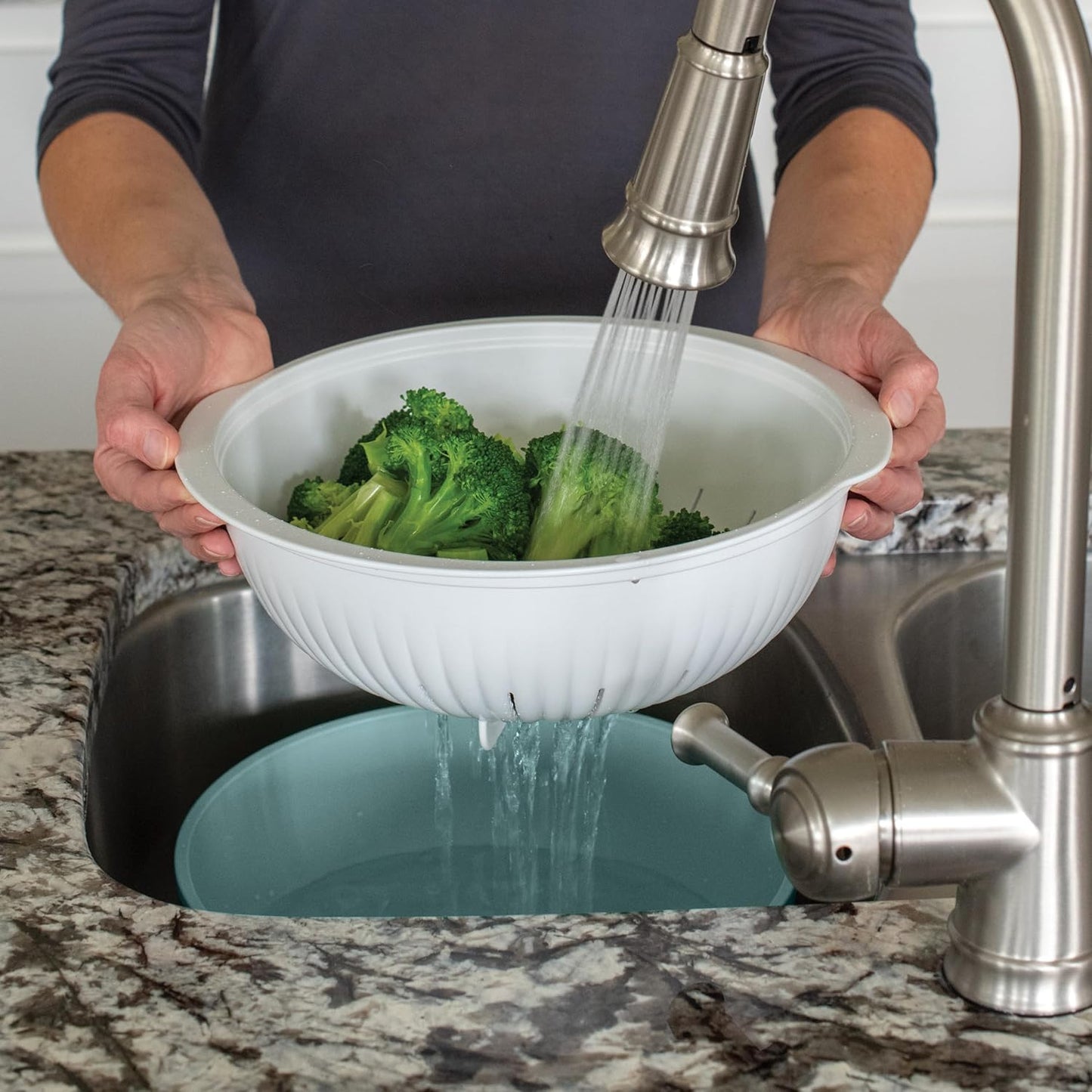 Nordic Ware 2-in-1 Colander Bowl Set, White and Sea Glass