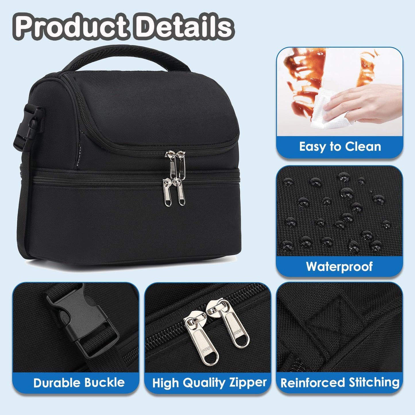 FlowFly Kids Double Decker Cooler Insulated Lunch Bag Large Tote for Boys, Girls, Men, Women, With Adjustable Strap, Unicorn