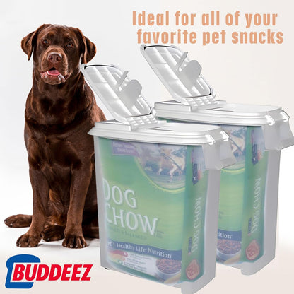 Buddeez Pet Food Storage Dispensers Plastic 4 Gallon - Airtight Flip Top for Freshness - Dry Dog Food, Cat Food or Bird Seed Plastic Containers (Set of 2)