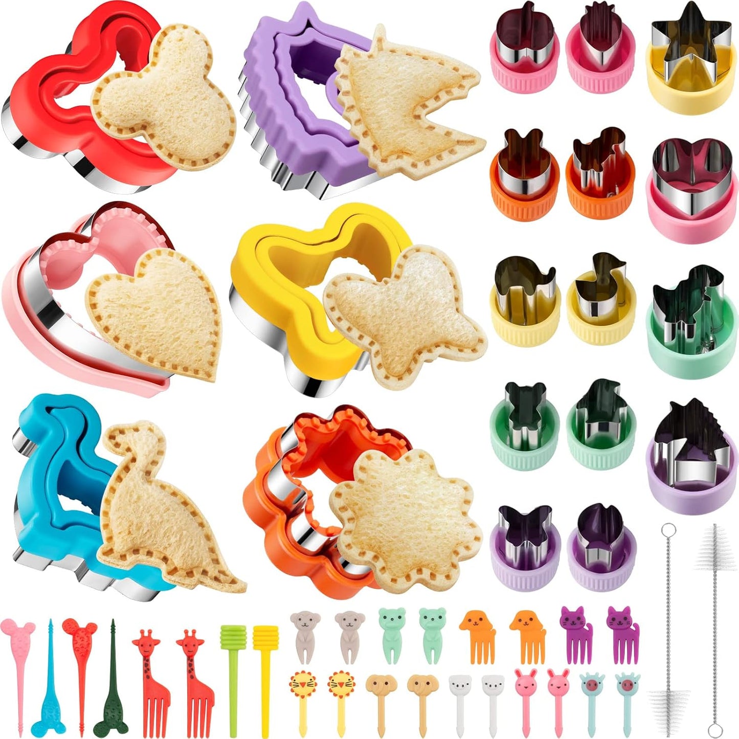 20Pcs Sandwich Cutter and Sealer Set for Kids, Decruster Maker Holiday Heart Cookie Cutters Fruit Vegetable Shapes Boys & Girls Bento Lunch Box with Mickey Mouse Dinosaur Star, etc