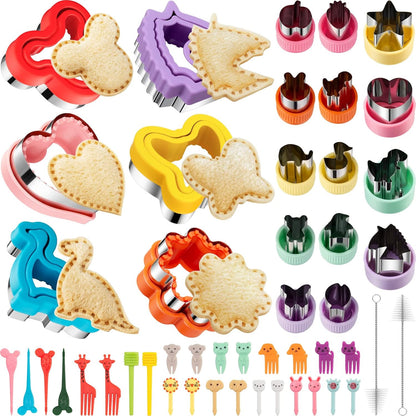 20Pcs Sandwich Cutter and Sealer Set for Kids, Decruster Maker Holiday Heart Cookie Cutters Fruit Vegetable Shapes Boys & Girls Bento Lunch Box with Mickey Mouse Dinosaur Star, etc