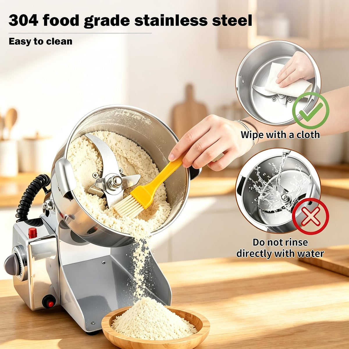 BI-DTOOL Electric Grain Mill Grinder 2000W Dry Material Grinding Machine 800g Stainless Steel Pulverizer 36000r/min High-speed Grain Mill 270° swingable Superfine powder for Home and Commercial 800g