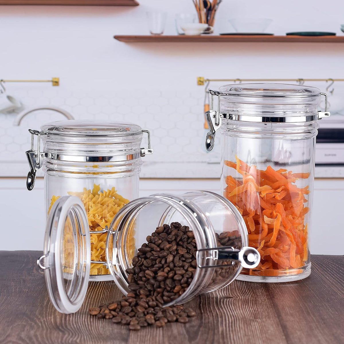 64 oz Reinforced Large Acrylic Canister with Locking Clamp, Airtight Flip Jar | Food Storage Container for Flour, Sugar, Coffee, Candy, Cookie etc
