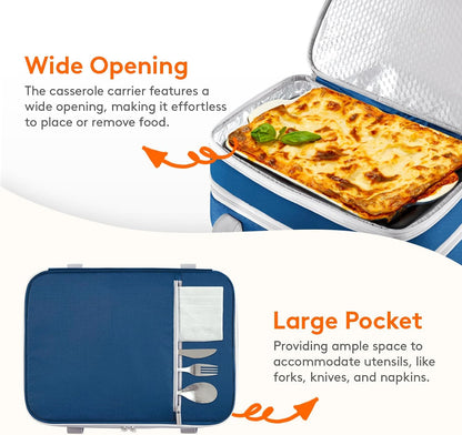 Lifewit Insulated Double Decker Casserole Carrier for Hot or Cold Food, Casserole Dish Carrying Case, Lasagna Holder for Potluck Parties, Picnic and Cookouts, Fits 9"x13" Baking Dish, Grey