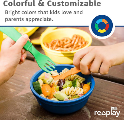 Re-Play Toddler Forks and Spoons Set - 6x6 Utensils Set for Kids - Dishwasher and Microwave Safe - Made in USA - Set of 12-5.8" x 1.2" x 0.2" - Sorbet