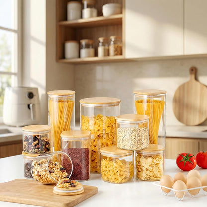 Extra Large Square Glass Flour & Sugar Storage Containers with Airtight Lids, 168 floz - 2 Pack Glass Jars with Bamboo Lids for Pantry, Air tight Food Storage Containers for Cereal, Pasta, Rice