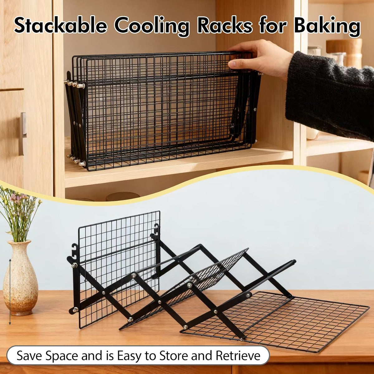4 Tier Collapsible Cooling Rack for Baking, Adjustable cooling Rack