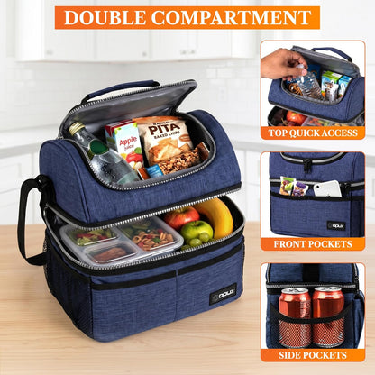 opux Insulated Lunch Bag for Men Women, Double Decker Leakproof Lunch Box Cooler Tote with Shoulder Strap, Large Lunchbox for Work School Travel Meal Prep, Adults Kids Boys Girls, Green, 16 Cans