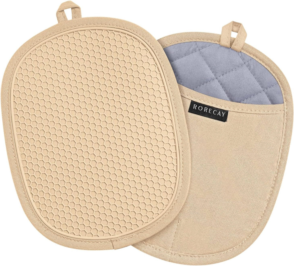 RORECAY 2-Pack Silicone Pot Holders for Kitchen, Hot Pads with Pocket, Gray