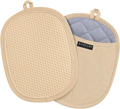 RORECAY 2-Pack Silicone Pot Holders for Kitchen, Hot Pads with Pocket, Gray