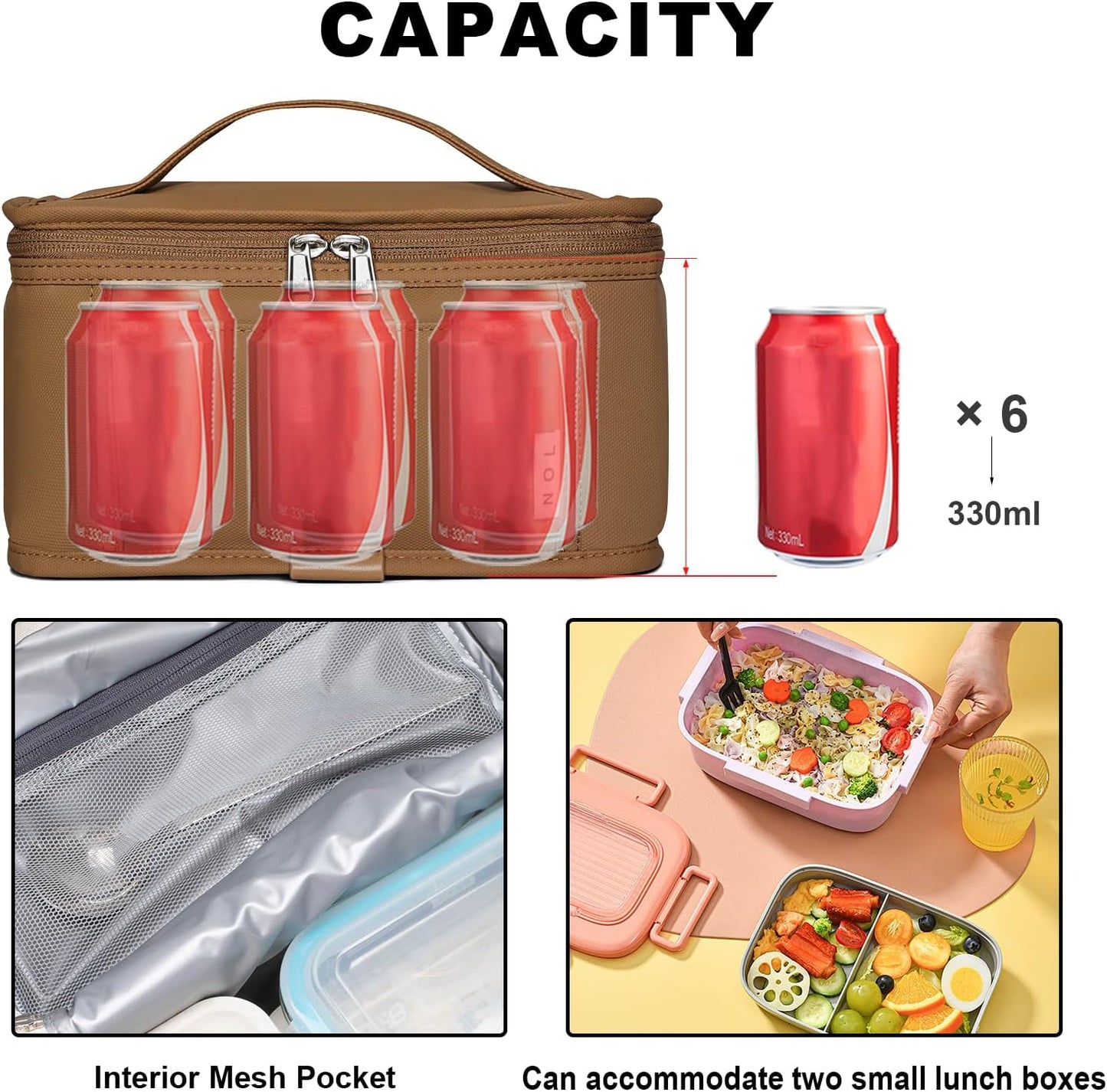 NOL Mini Insulated Lunch Bag for Women Men Kids | Small Leakproof Reusable Lunch Tote | Fits 6 Cans 330ml | Thermal Cooler for Work School Picnic Camping, Navy blue