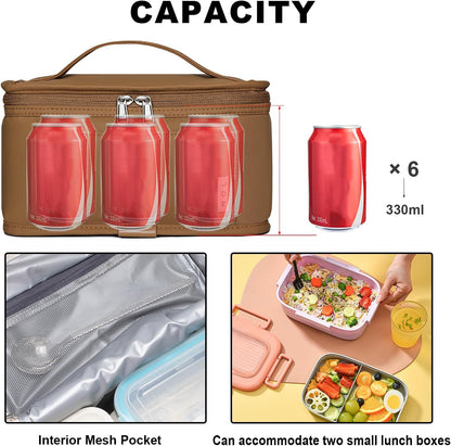 NOL Mini Insulated Lunch Bag for Women Men Kids | Small Leakproof Reusable Lunch Tote | Fits 6 Cans 330ml | Thermal Cooler for Work School Picnic Camping, Navy blue
