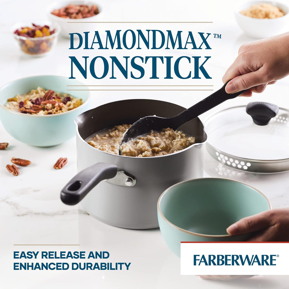Farberware Cookstart DiamondMax Nonstick Straining Saucepan, 3-Quart, Black