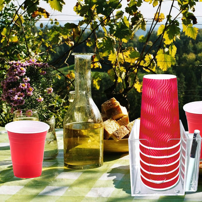 YeeBeny Cup Holder with Marker Slot, Acrylic Party Cup Organizer Storage Party Cup Dispenser Cup Mark Your Cup, Single Cup Dispenser, Disposable Cup Dispenser, Perfect for Any Occasion