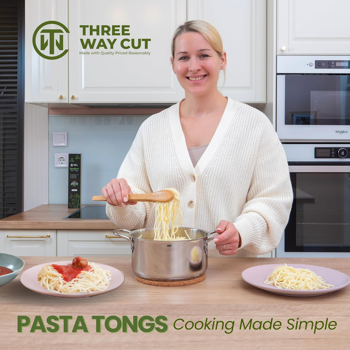 12" Pasta Salad Bamboo Tongs – Natural Wooden Tongs For Cooking & Serving Food, Wooden Kitchen TongsW/Teeth For Pasta Spaghetti Noodles, Salad & Oven Toaster Baking, Heat Resistant Long Wood Tong