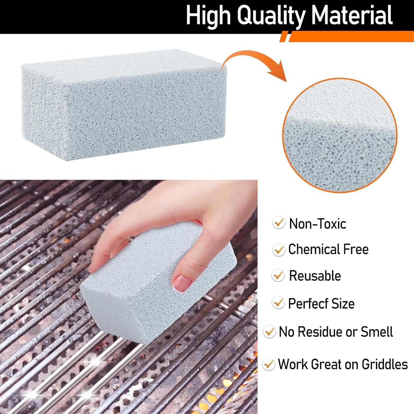 Heavy Duty Griddle Cleaning Brick with Handle, Grill Cleaner for Cleaning Flat top, Pumice Griddle Cleaning Stone Removing Stains for BBQ, Swimming Pool, Sink (5 Pack)