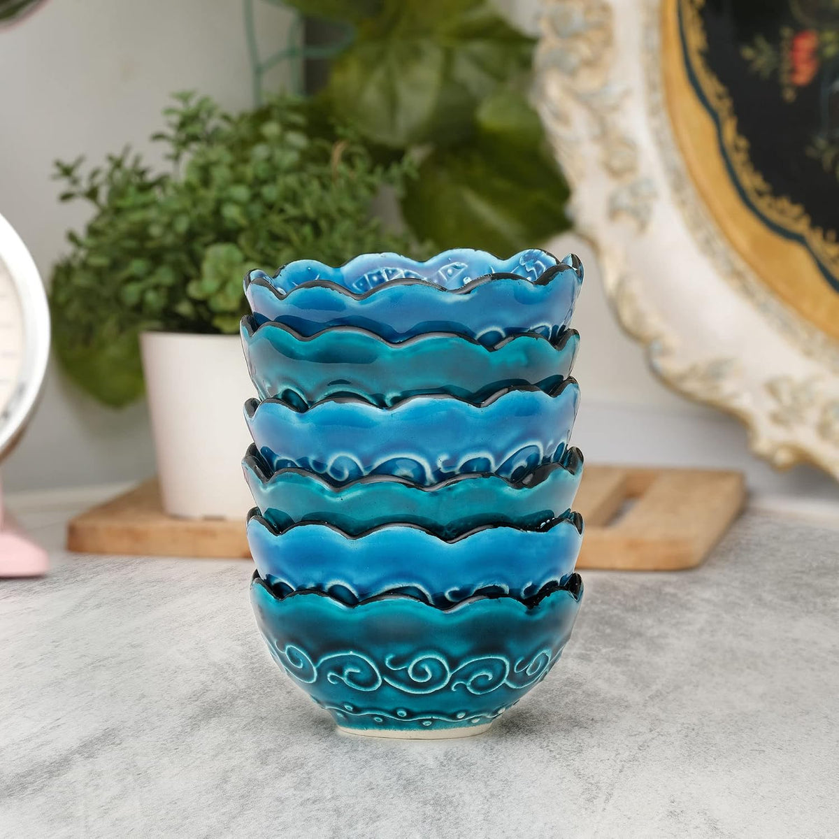 BCS Hand-Painted Ceramic Dipping Bowls Set of 6, 3 oz Mini Salsa Bowls 3.2"
