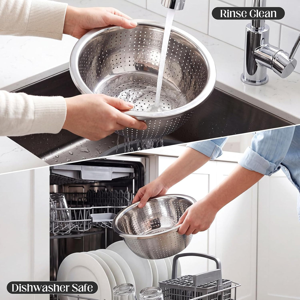 Hushee 5 Pcs Stainless Steel Colander Set with Self-draining Base, 5 Size