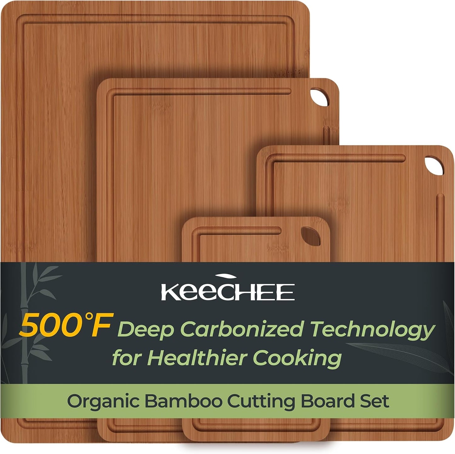 Keechee Wood Cutting Board for Kitchen - Reversible Bamboo Cutting Boards Gift Set of 3 with Juice Groove, Wooden Chopping Board for Meat, Fruit, Vegetables & Cheese (Pre Oiled, Natural)