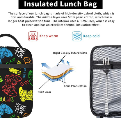 Black Cat Reusable Lunch Box Food Bag Insulated Lunch Bag for Teenage Boys Girls School Beach