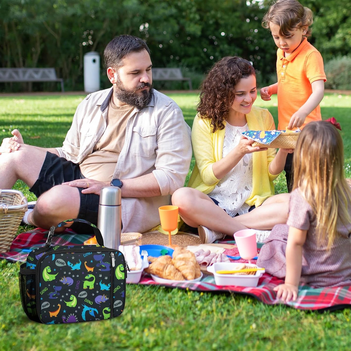 esouler Lunch Box Kids Insulated Lunch Bag for Boys & Girls Durable Children Lunchbox for School with Water Bottle Holder-Black