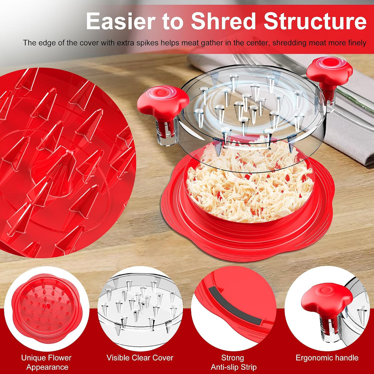 Chicken Shredder Tool Twist Large Meat Shredder with Brush&Fork, Black