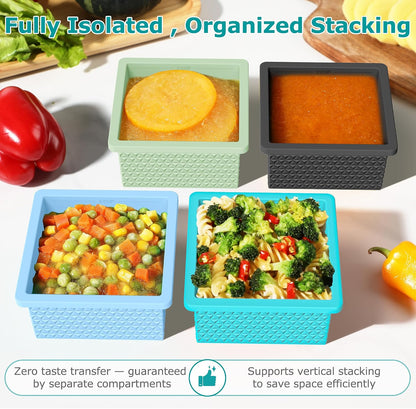 Silicone Freezer Molds for Soup Cube - 2-Cup Freezer Storage Container Tray with Lid,4 Pack Stackable Ice Cube Trays for Portion Control,Food Storage Meal Prep,Oven & Dishwasher Safe