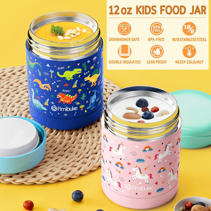 Fimibuke Kids Bento Snack Lunch Box with 4 Compartment, Insulated Lunch Bag, Stainless Steel Vacuum Thermo Food Jar, Ice Pack, Utensils Set, Birthday Gifts for Age 3-12 Back to School Toddler Girl Boy