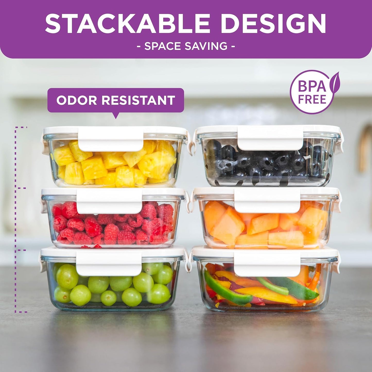 HOLDN’ STORAGE Vacuum Food Storage Containers, Set of 8 Glass Containers & Electronic Pump - Keep Food Fresh Longer, BPA-Free Glass, Leak-Proof, Ideal for Meal Prep, Marinating