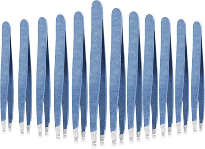 Mudder 12 Pcs Eyebrow Tweezers Set for Facial Hair Stainless Steel Slanted Tip Tweezers in Bulk for Men and Women(Silver)
