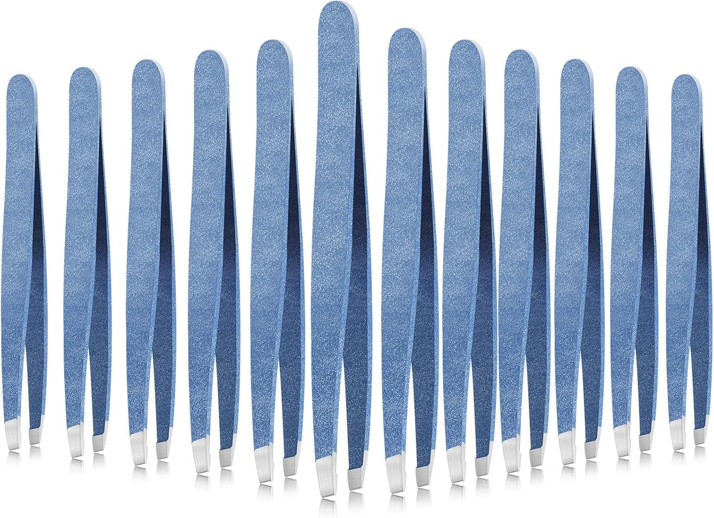 Mudder 12 Pcs Eyebrow Tweezers Set for Facial Hair Stainless Steel Slanted Tip Tweezers in Bulk for Men and Women(Silver)