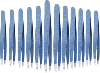 Mudder 12 Pcs Eyebrow Tweezers Set for Facial Hair Stainless Steel Slanted Tip Tweezers in Bulk for Men and Women(Silver)