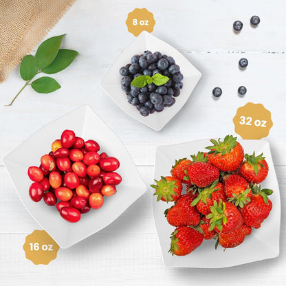 R-kay 6 Pack Square Plastic Serving Bowls - Clear Plastic bowls 16 Oz - Disposable Serving Bowls Heavy Duty For Weddings Catering And Birthday parties