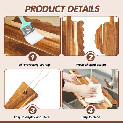Novabright 2 Pcs Acacia Wood Scalloped Cutting and Chopping Board with Handle Decorative Cutting Boards for Kitchen Wooden Charcuterie Boards Serving Tray for Cheese Meat Fruit Bread Baking