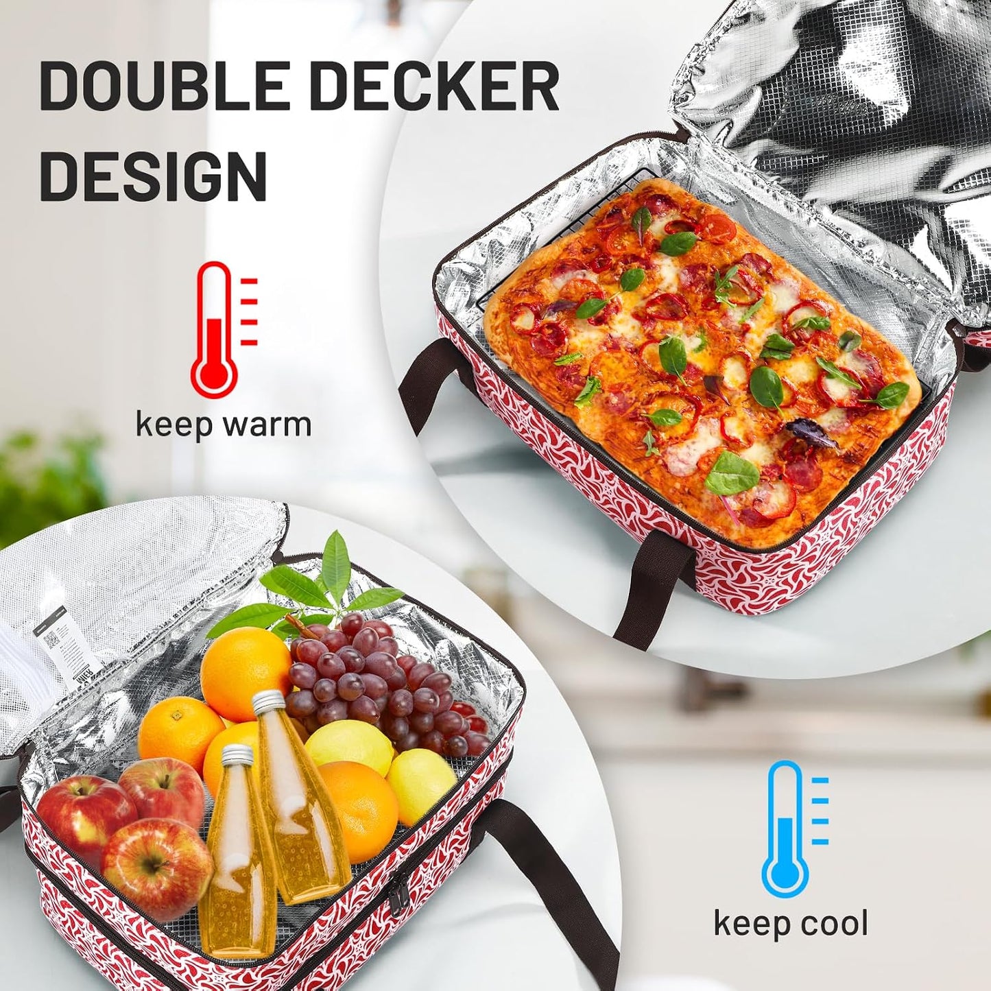 MIER Insulated Casserole Carrier for Hot or Cold Food Thermal Food Carrier Bag for Lasagna Potluck Parties Picnic Cookouts, Fits 9"x13" Baking Dish/Foil Pan, Red