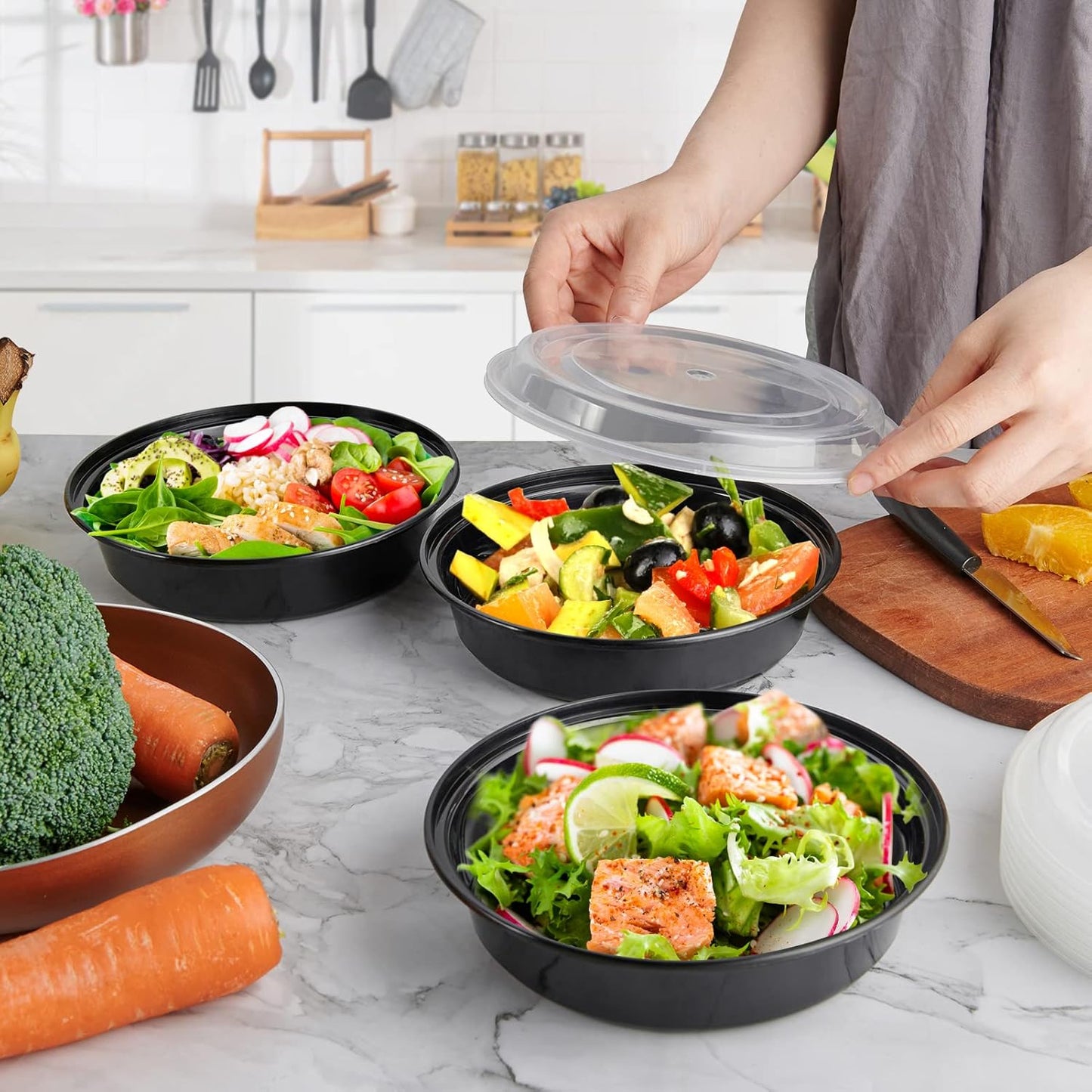 MUCHII 32 oz 3 Compartment Meal Prep Containers With Lids 20 Count To Go, Plastic Disposable Food Containers Microwave and Freezer Safe