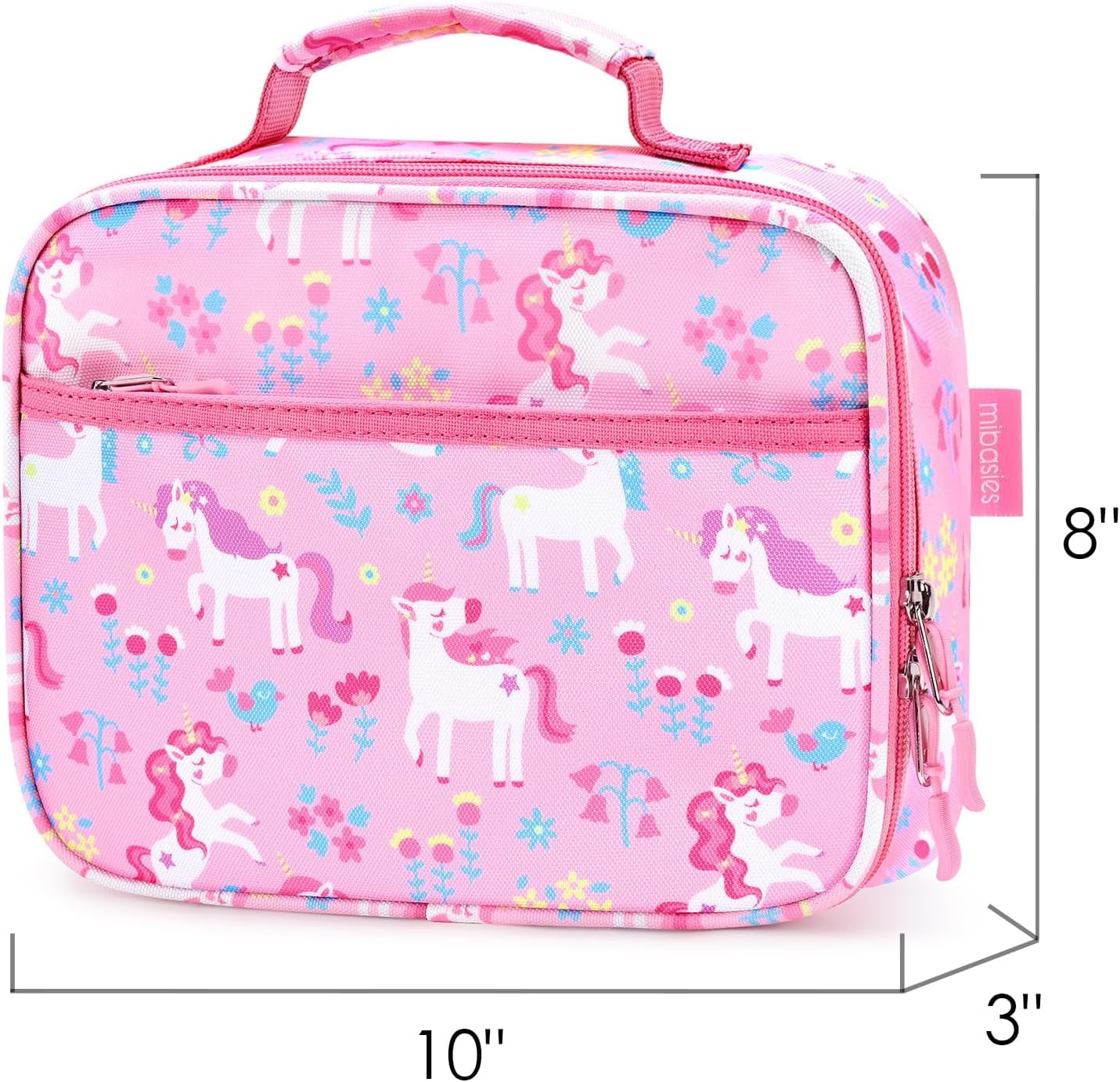 mibasies Kids Lunch Box for Girls Toddler, Insulated and Reusable Lunch Bag for School, Pink Rainbow