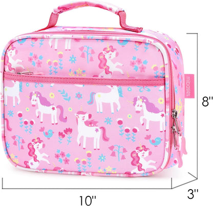 mibasies Kids Lunch Box for Girls Toddler, Insulated and Reusable Lunch Bag for School, Pink Rainbow