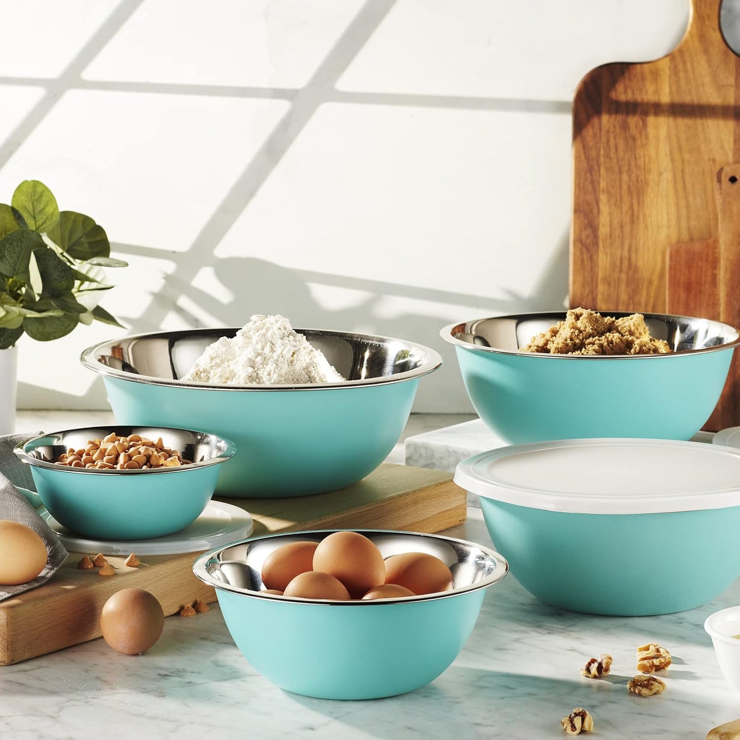 WHYSKO Stainless Steel Mixing Bowl Set, 10 Piece Stainless Steel Mixing Bowls with Lids Set for Food Prep Storage and Serving, Dishwasher Safe for Kitchen Baking Cooking, Silver