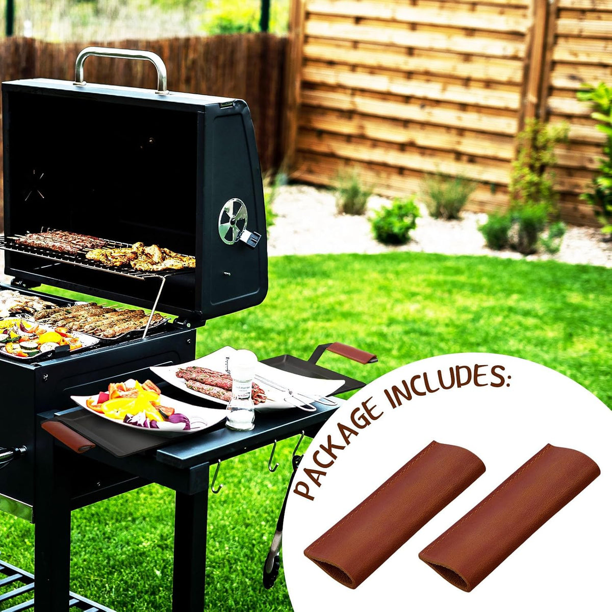 LemonRoad 2 Pcs Leather Handle Covers, Brown for Cast Iron Griddle Press