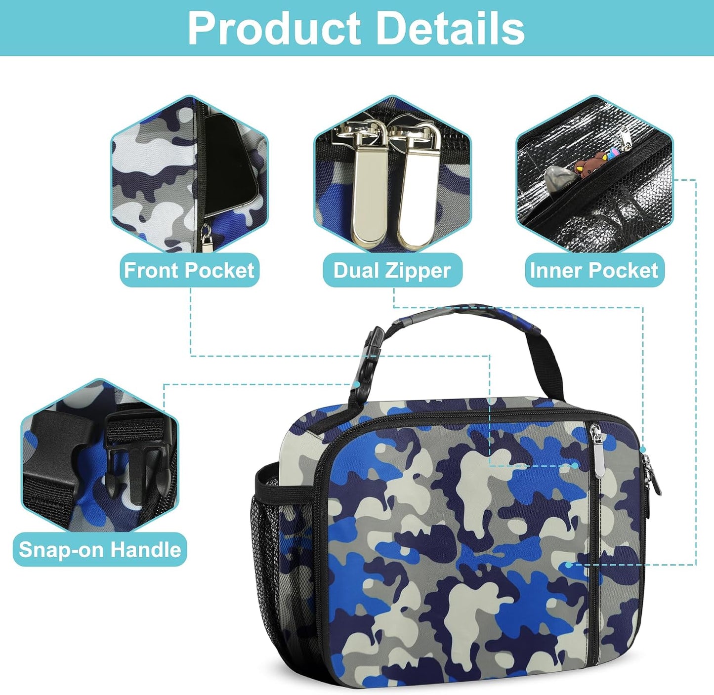 esouler Lunch Box Kids Insulated Lunch Bag for Boys & Girls Durable Children Lunchbox for School with Water Bottle Holder-Black