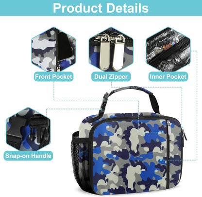 esouler Lunch Box Kids Insulated Lunch Bag for Boys & Girls Durable Children Lunchbox for School with Water Bottle Holder-Black