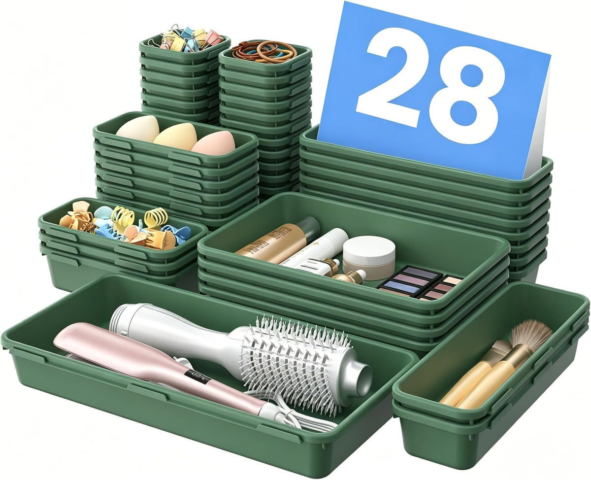 A-LuGei 【Military Grade】 Drawer Organizer,【𝟱𝗦𝗶𝘇𝗲】 Makeup organizer,【Holds 177 Items】 Bathroom Organizers and Storage,Organization and Storage,Desk Drawer Organizer for Vanity【Clear】