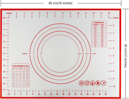 Yansumi silicone pastry non stick baking mat with measurement fondant mat with three sizes for silicone baking mat, counter mat, dough rolling mat,fondant/pie crust mat (Red, 16"L x 12"W)