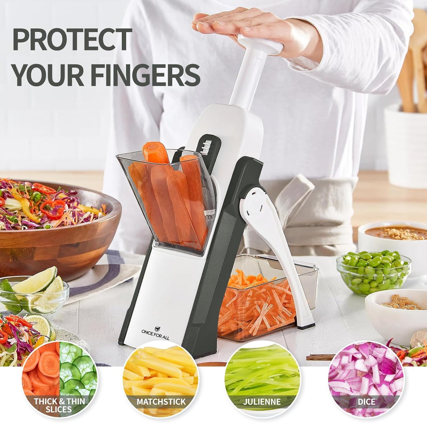 ONCE FOR ALL Upgrade Safe Mandoline Slicer Plus, Biger Size, Adjustable Vegetable Food Chopper Potato Fries Cutter, Detachable Blade, Kitchen Chopping Artifact, Gift (SkyBlue)